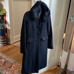 J. Crew Black Coat with Faux Fur Collar